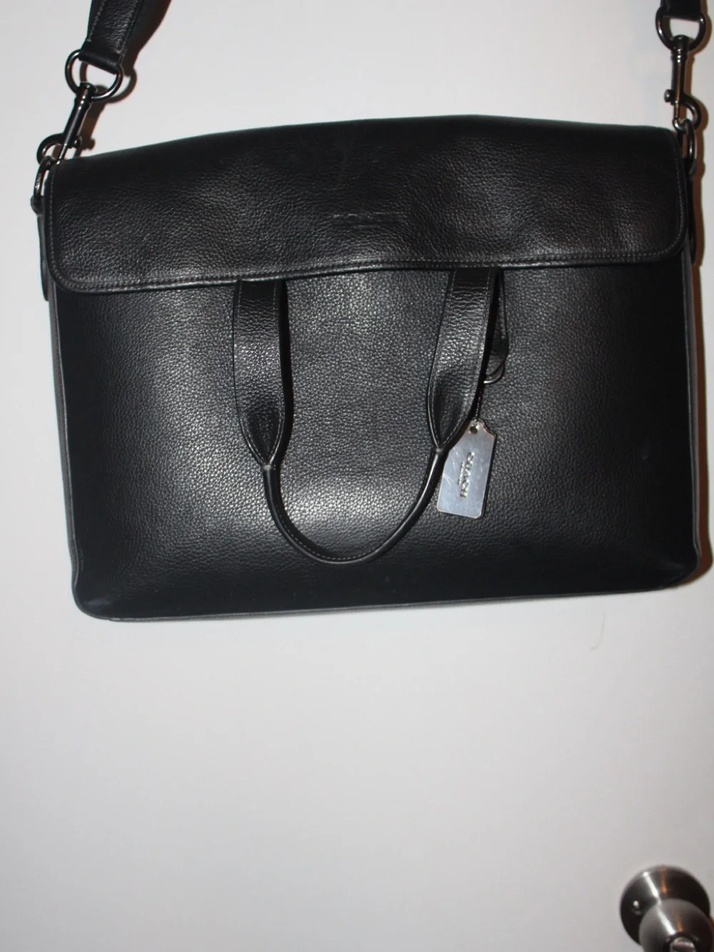 Coach Sullivan Portfolio Brief C9875 Black Pebbled Leather Messenger Laptop Bag
